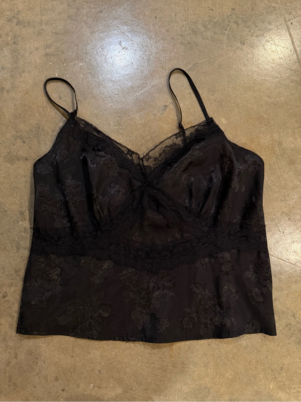Black Lace Satin Camisole Tank Top - Women's Intimates